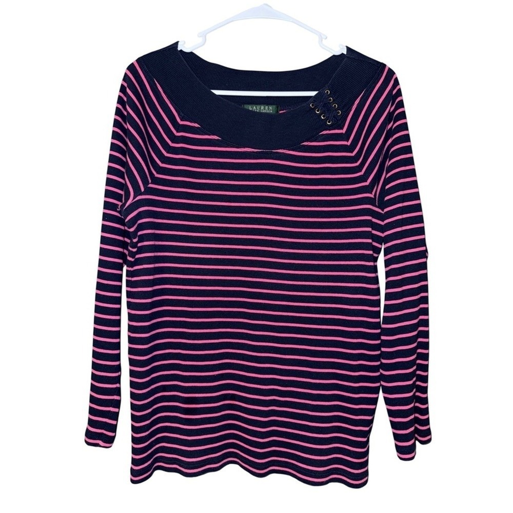 Lauren Ralph Lauren Womens Striped Navy Pink Preppy Top 1x Nautical Coastal